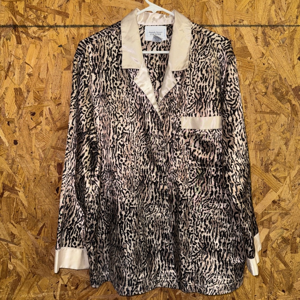 Amanda Stewart Leopard Print Button Pajama Top Preppy Glam Sleepwear Shirt 1X